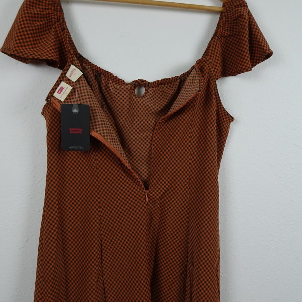 Levi's Mini Dress Women's Size L Brown Black Gingham Boho Casual - Picture 6 of 10
